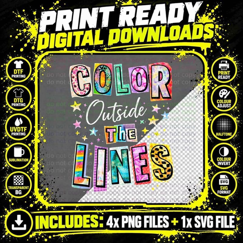 Color Outside the Lines Outdoor Adventure T-Shirt Png SVG Digital Bundle