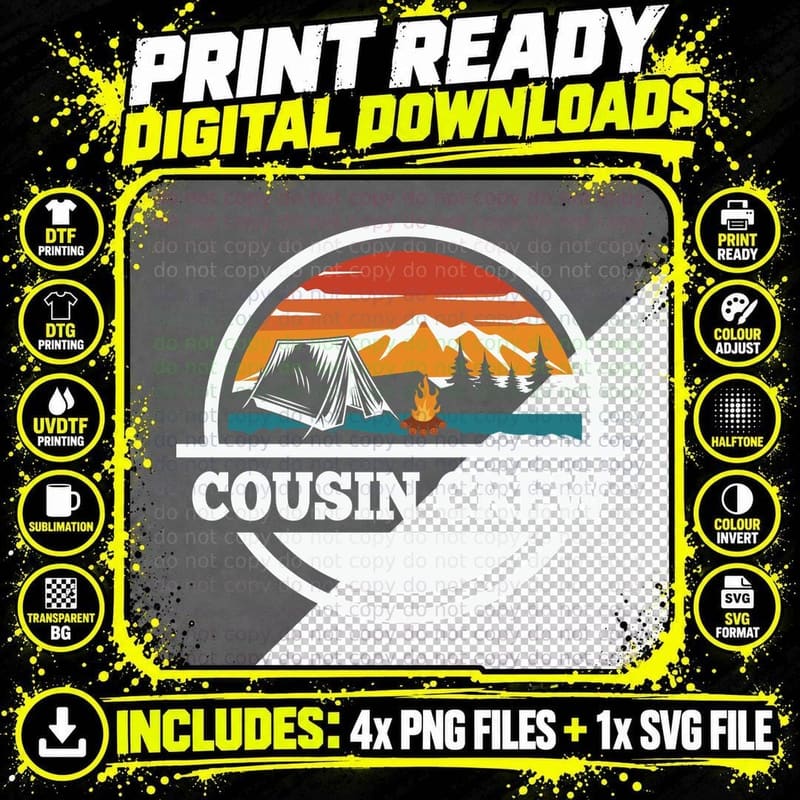 Cousin Crew Camping T-Shirt, Camping Adventure with Tent Png SVG Digital Bundle