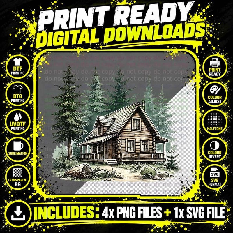 Cozy Log Cabin in Forest Outdoor Adventure T-Shirt Png SVG Digital Bundle
