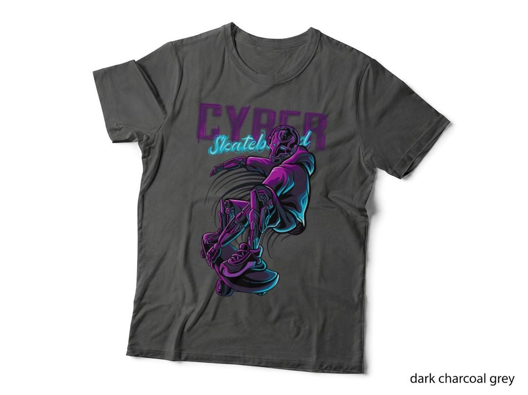 Cyber Skate Skateboard Neon Purple Cyan Retro T-Shirt