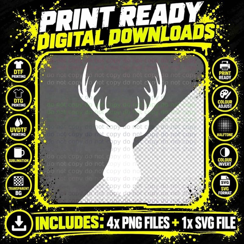 Deer Antlers Bold Silhouette Outdoor T-Shirt Png SVG Digital Bundle