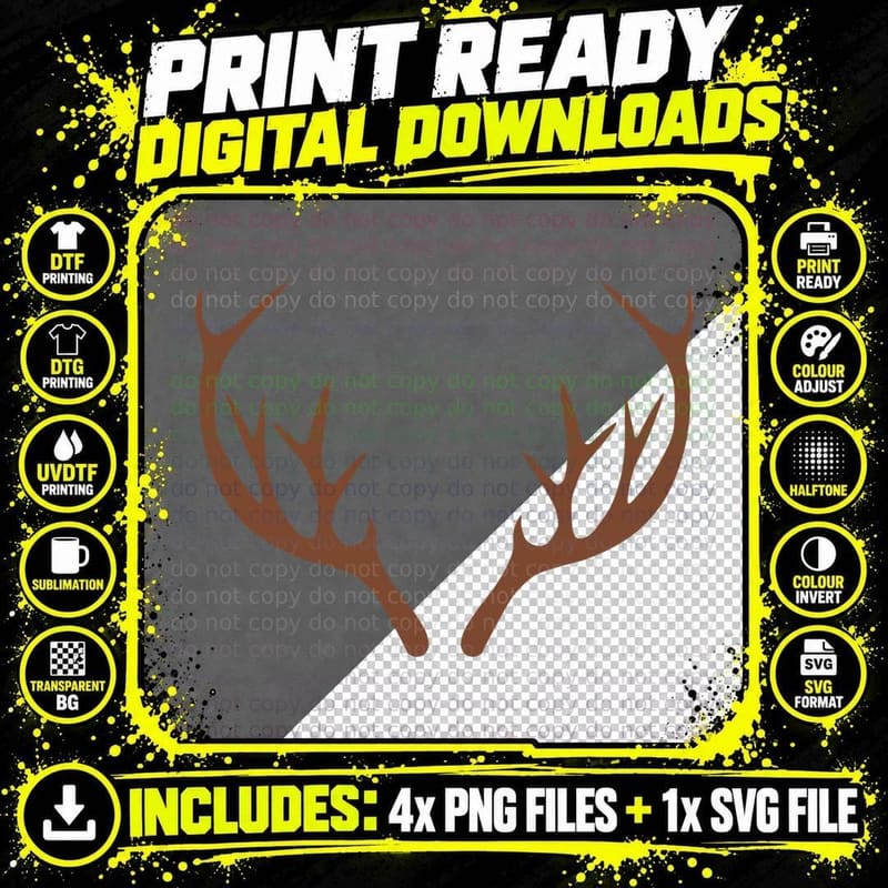 Deer Antlers Brown Curved Outdoor T-Shirt Png SVG Digital Bundle
