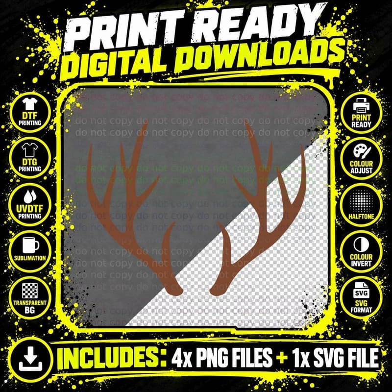 Deer Antlers Brown Ornate Outdoor T-Shirt Png SVG Digital Bundle