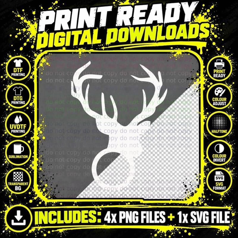 Deer Antlers Silhouette Bold Outdoor T-Shirt Png SVG Digital Bundle
