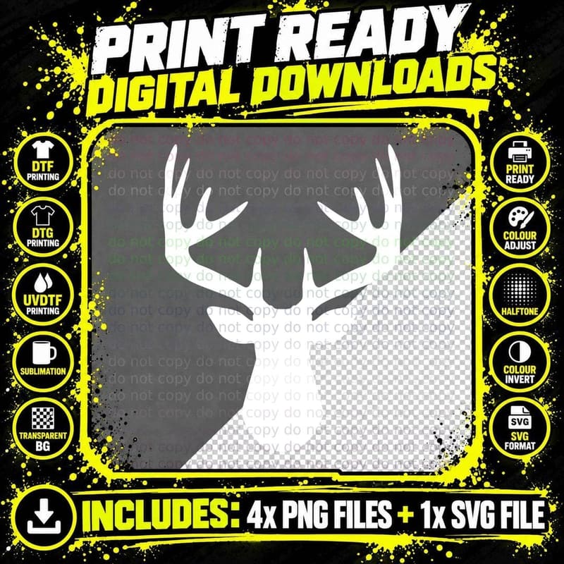 Deer Antlers Silhouette Outdoor Design T-Shirt Png SVG Digital Bundle