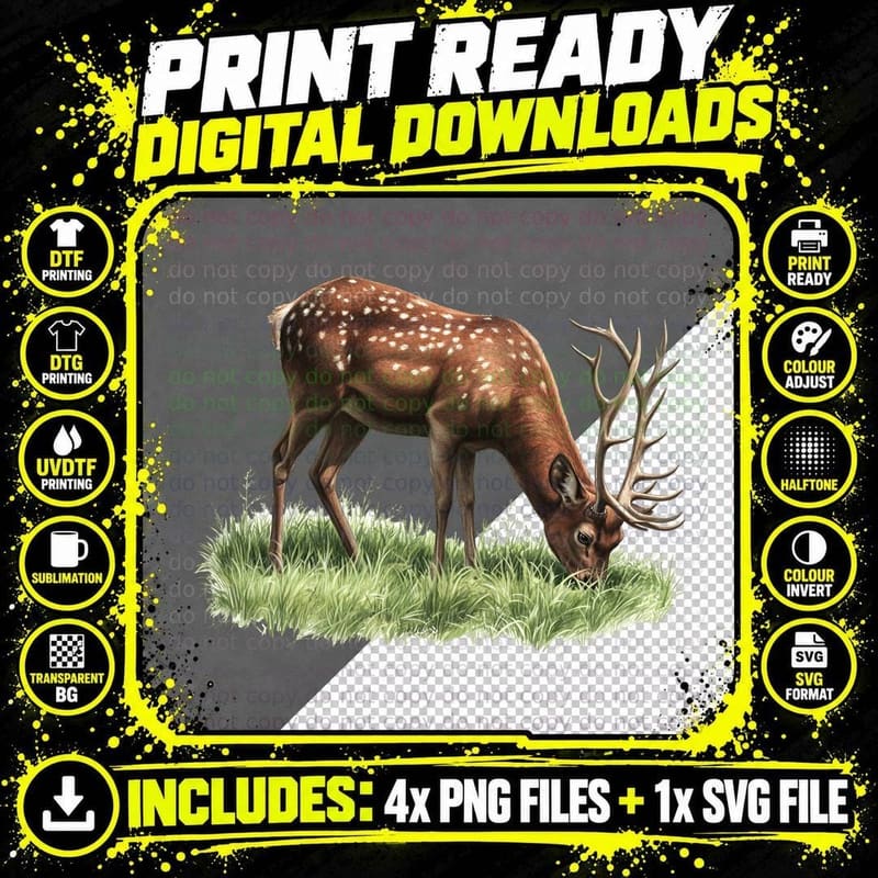 Deer Grazing in Grass Camping T-Shirt Png SVG Digital Bundle