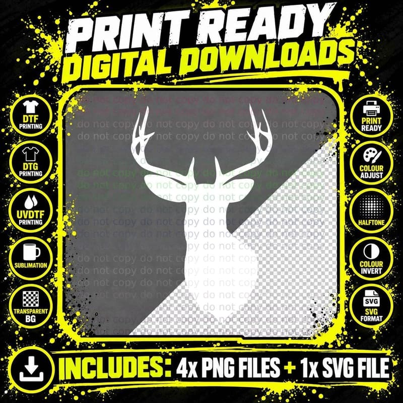 Deer Head Profile Silhouette Outdoor T-Shirt Png SVG Digital Bundle