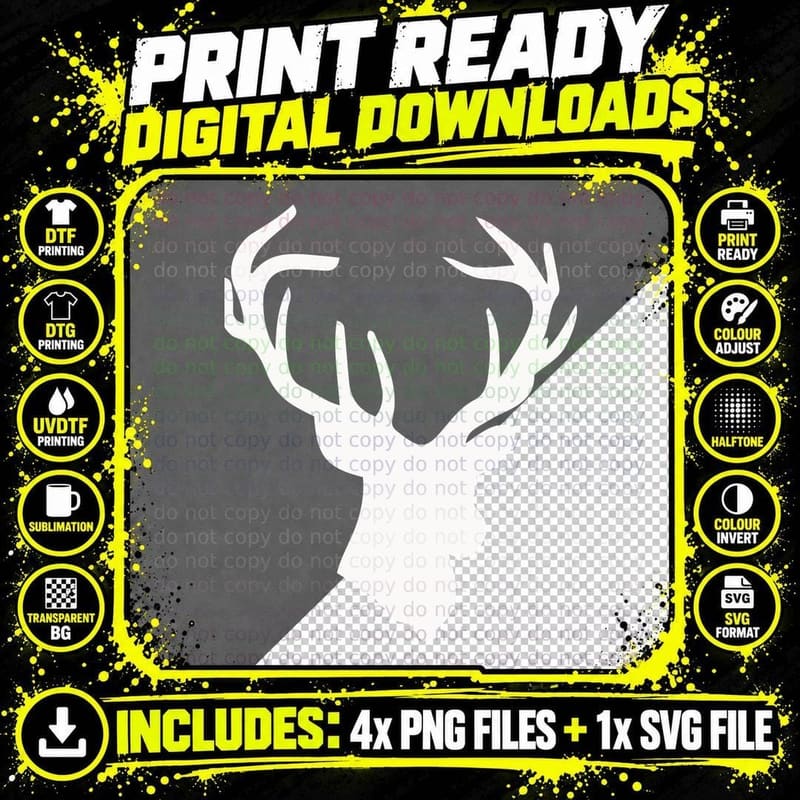 Deer Head Silhouette Outline Outdoor T-Shirt Png SVG Digital Bundle