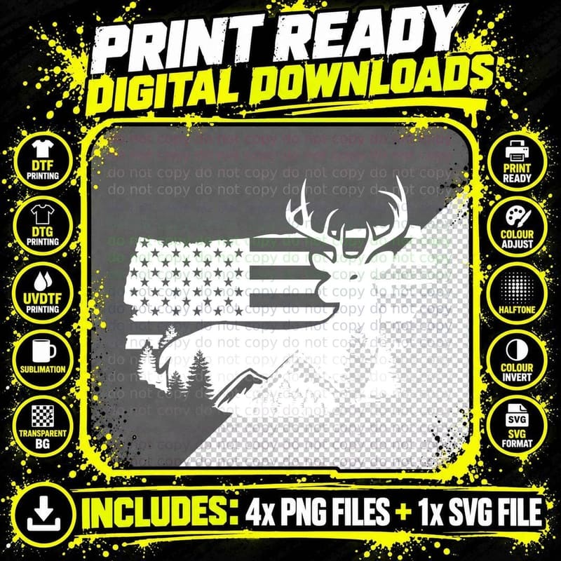 Deer Hunting Flag Forest Scene Outdoor T-Shirt Png SVG Digital Bundle