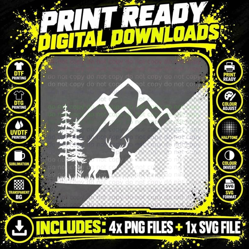 Deer Mountains Forest Landscape Outdoor T-Shirt Png SVG Digital Bundle