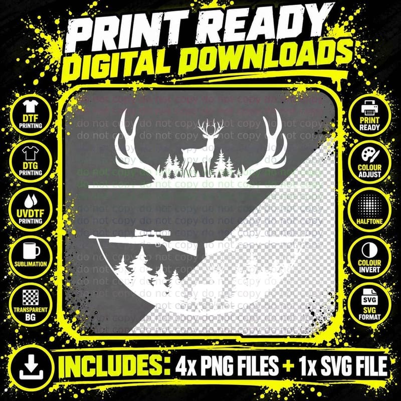 Deer Silhouette Forest Landscape Scene Outdoor T-Shirt Png SVG Digital Bundle