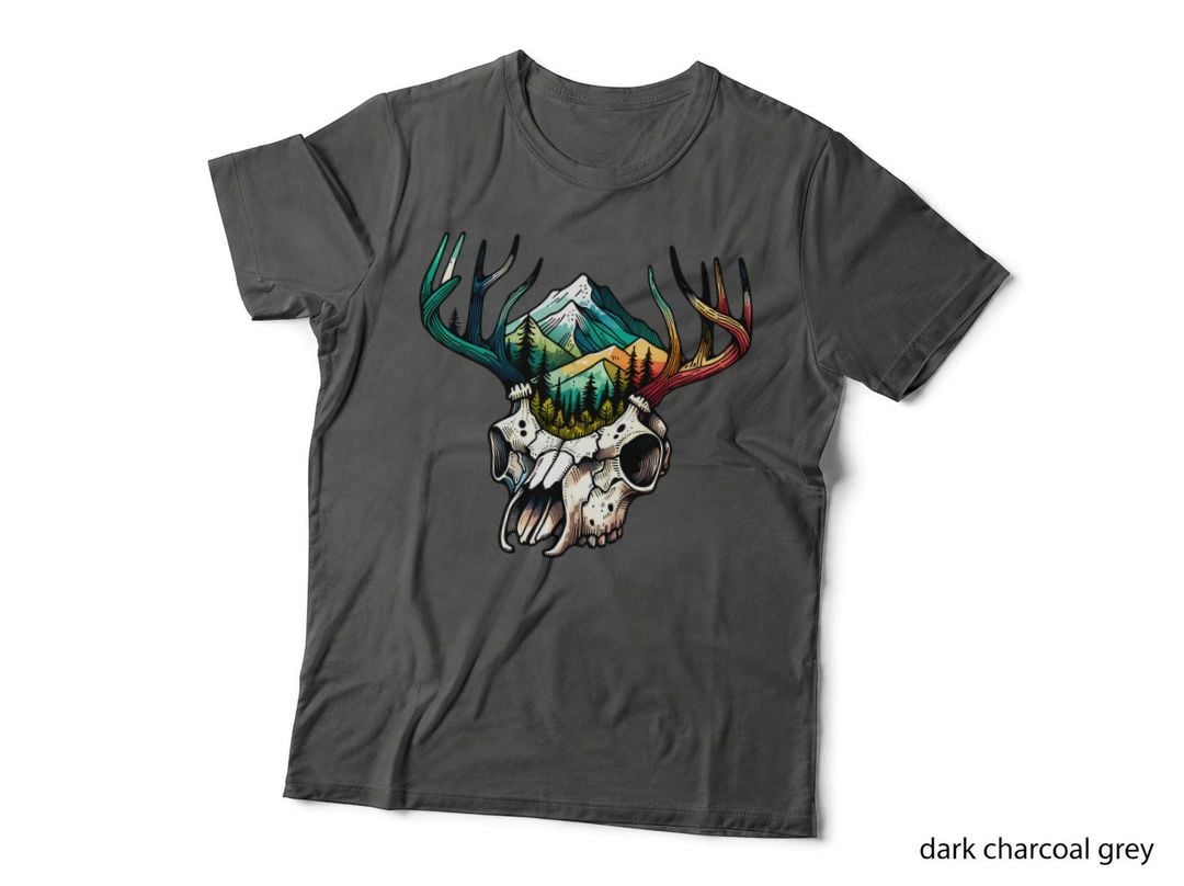 Deer Skull with Mountain Landscape Camping T-Shirt, Camping Graphic Tee