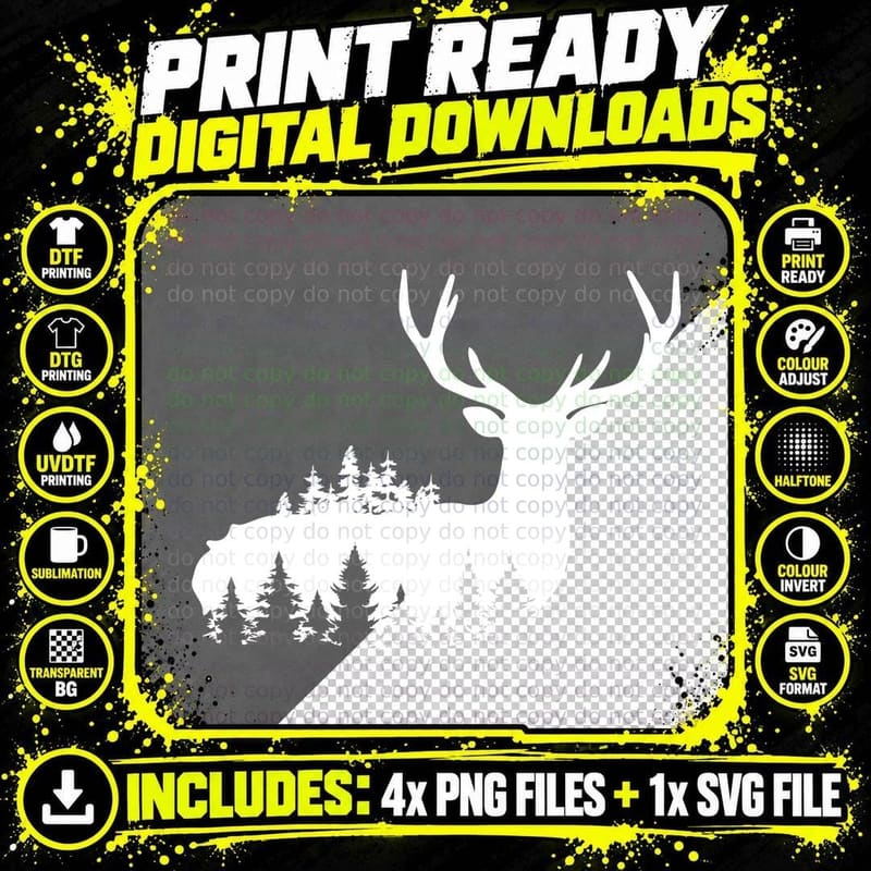 Deer with Forest Body Outdoor T-Shirt Png SVG Digital Bundle
