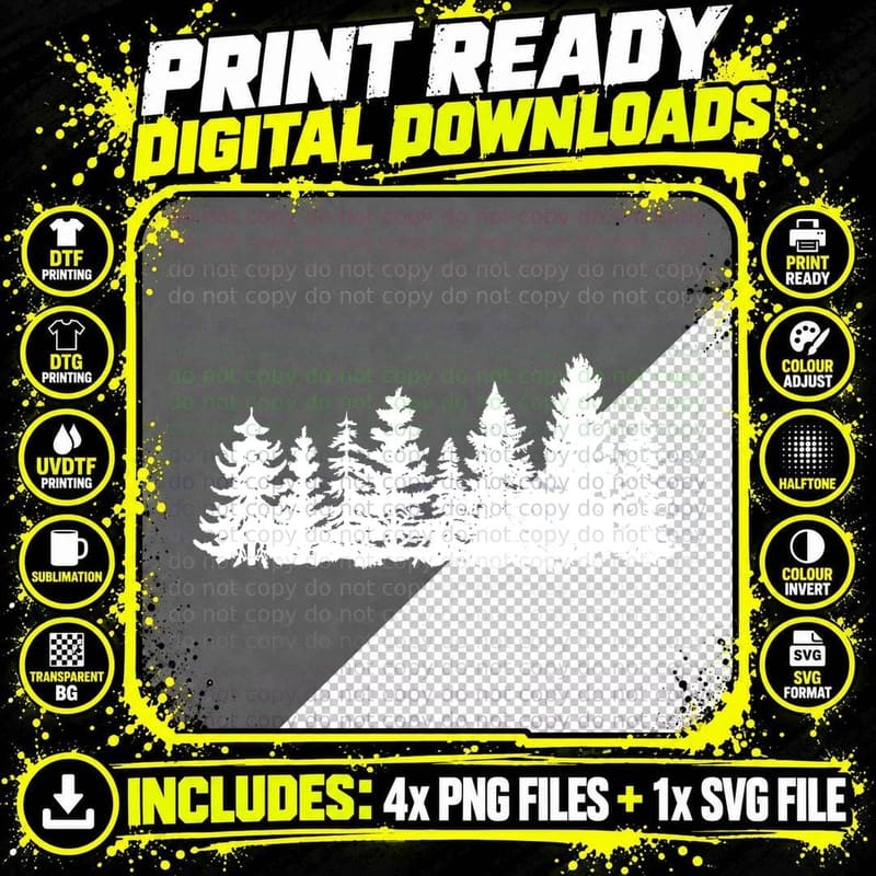Dense Forest Trees Silhouette Outdoor T-Shirt Png SVG Digital Bundle
