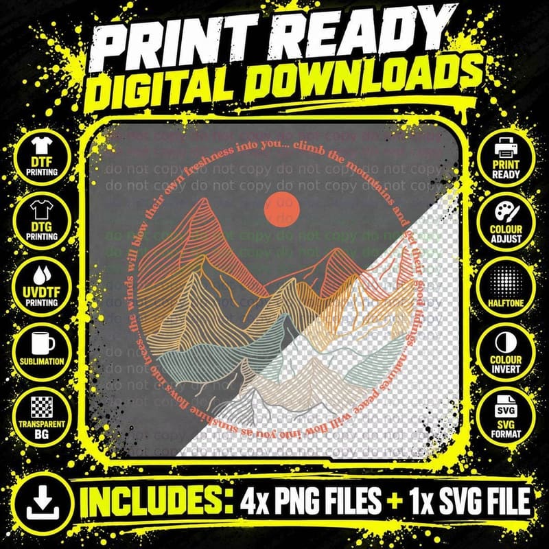 Desc Mountain Range with Sun Text None Outdoor Adventure Png SVG Digital Bundle