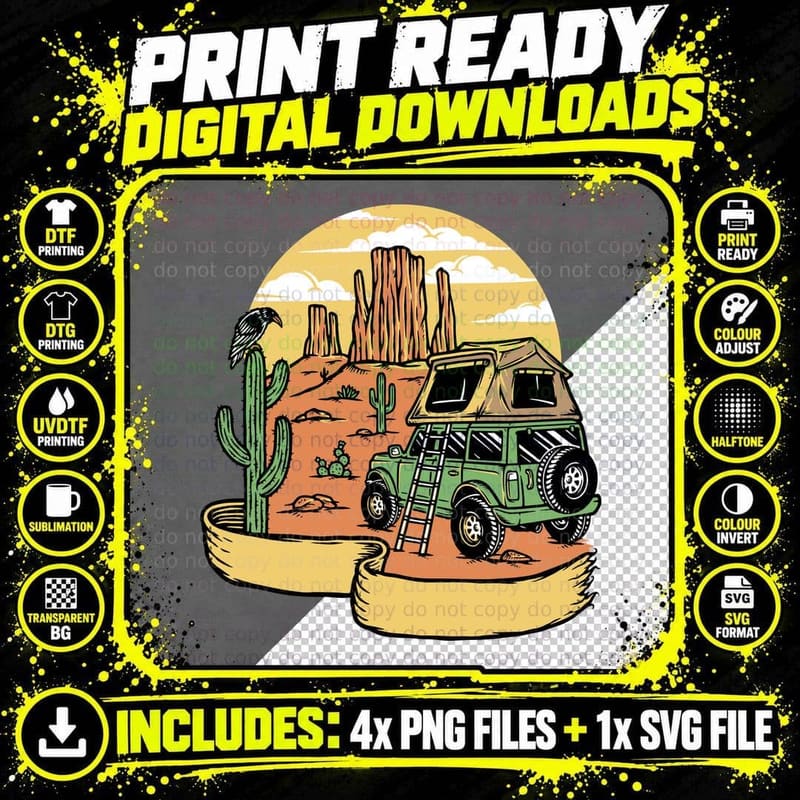 Desert Adventure Jeep Camping Scene Outdoor Adventure Png SVG Digital Bundle