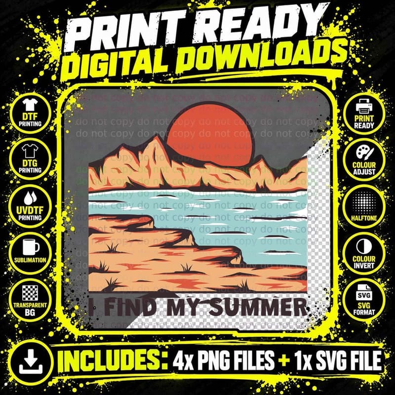 Desert Summer I Find My Mountain Landscape with Orange Png SVG Digital Bundle
