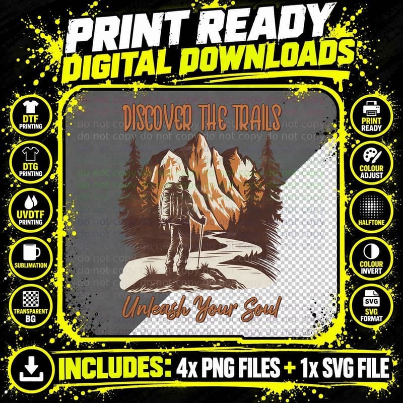 Discover the Trails Unleash Your Soul Outdoor Adventure Png SVG Digital Bundle