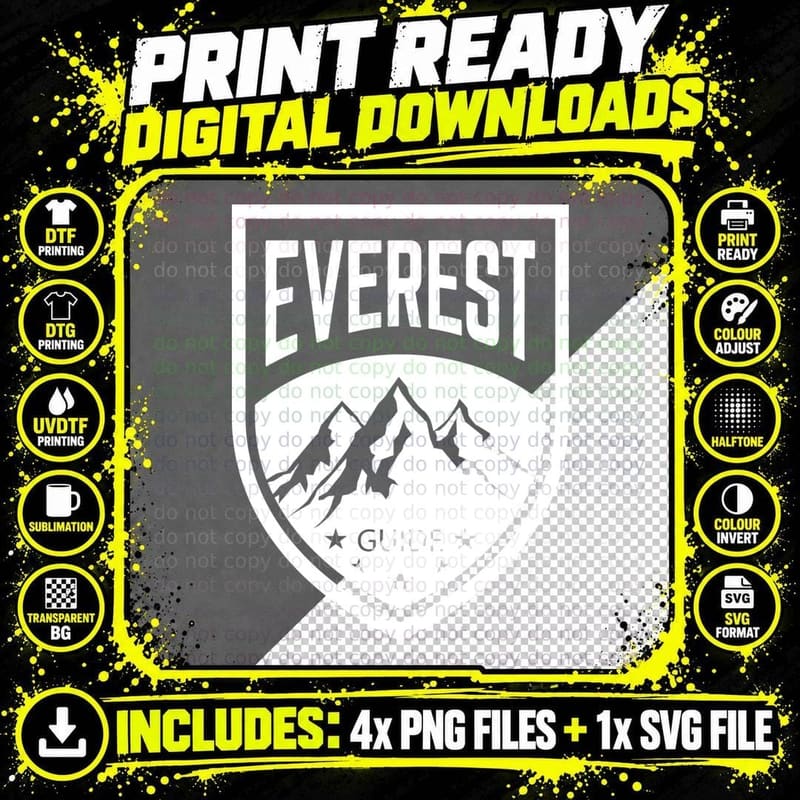 Everest Guide T-Shirt, Mountain Shield Guide Badge Png SVG Digital Bundle
