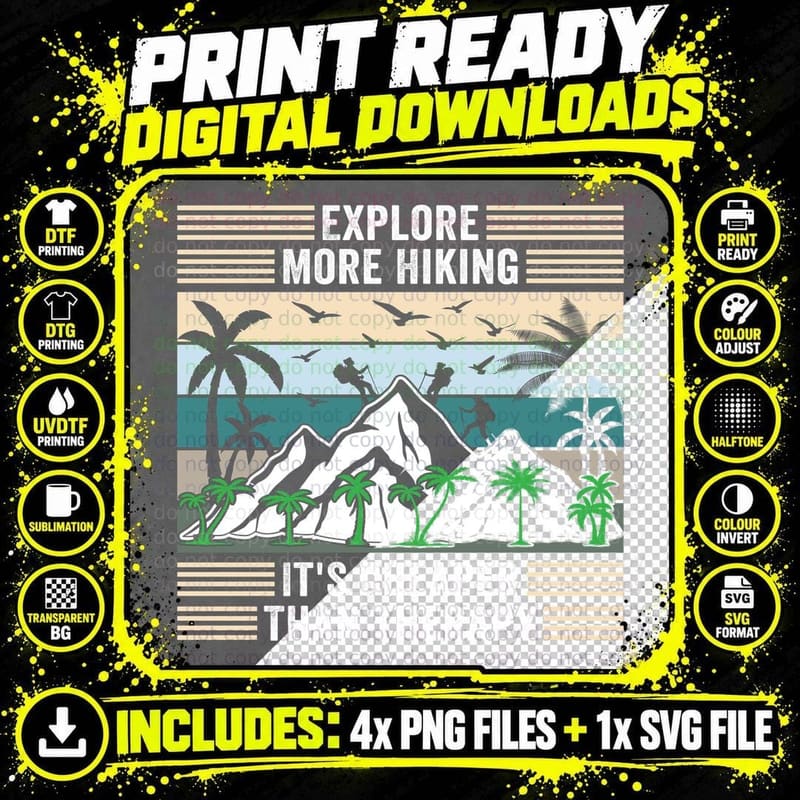 Explore More Hiking It's Cheaper Than Therapy Outdoor Png SVG Digital Bundle
