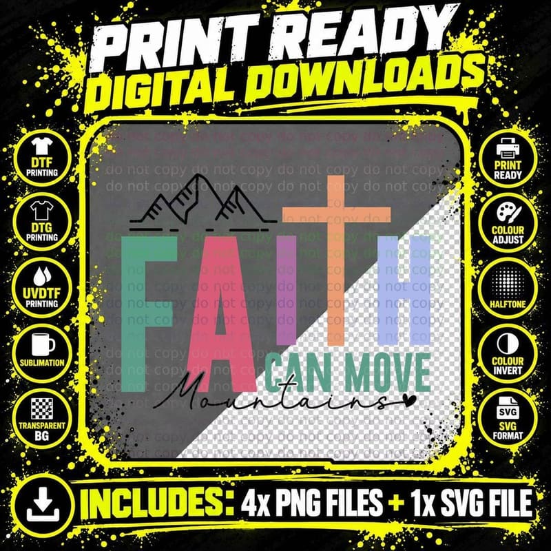 Faith Can Move Mountains Mountain Cross Pink Yellow Png SVG Digital Bundle
