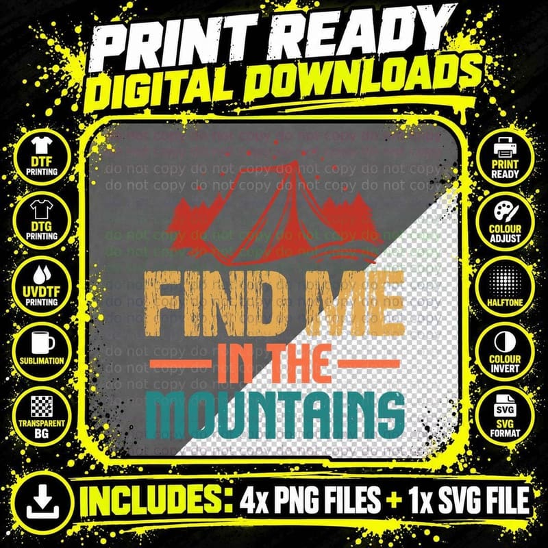 Find Me in the Mountains Outdoor Adventure T-Shirt Png SVG Digital Bundle