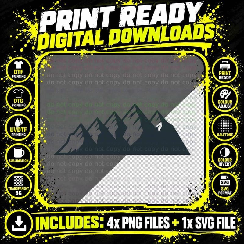Five Angular Peaks Mountain Range Outdoor T-Shirt Png SVG Digital Bundle