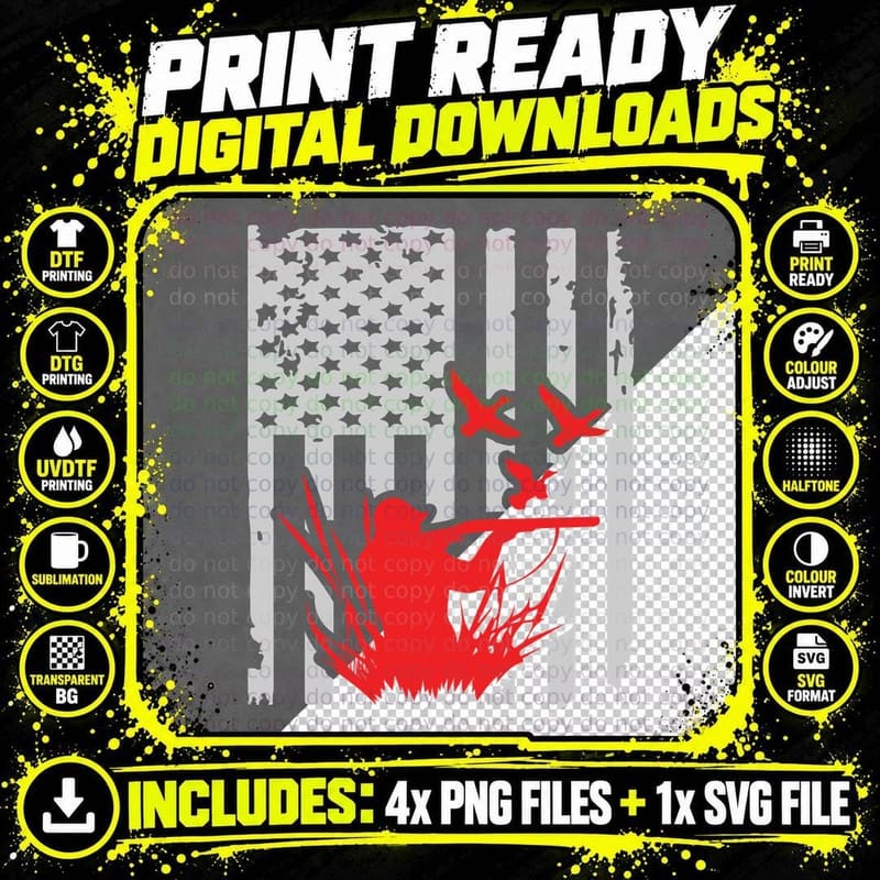 Flag with Hunting Scene Outdoor T-Shirt Png SVG Digital Bundle