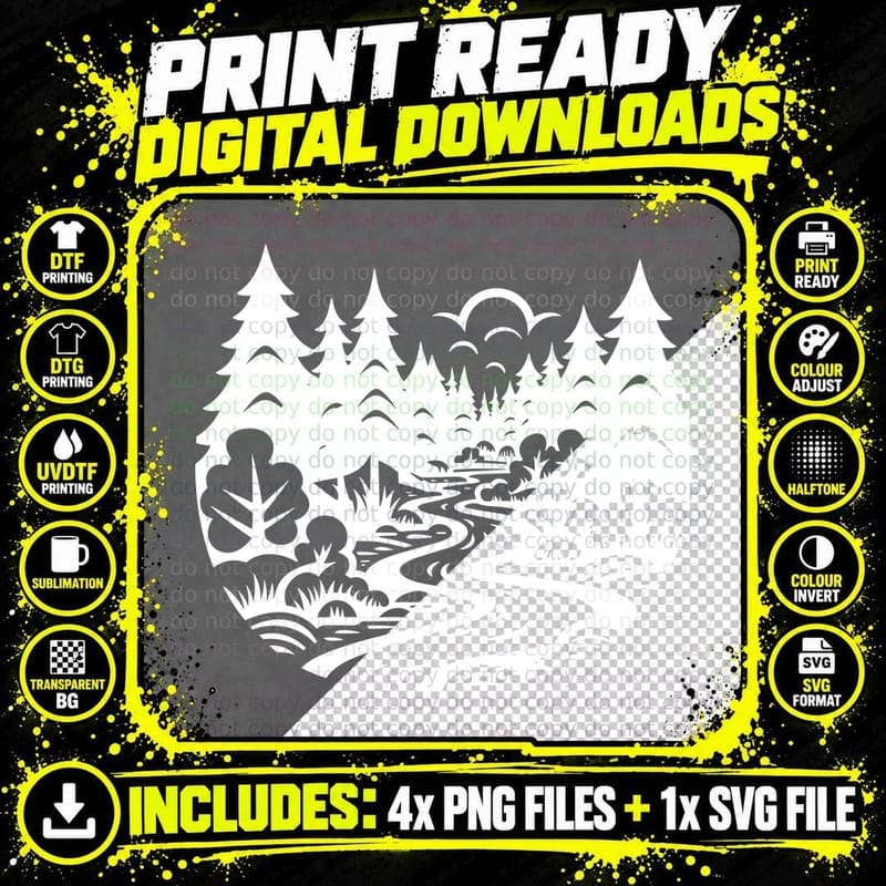 Forest Deer Family Scene Outdoor T-Shirt Png SVG Digital Bundle