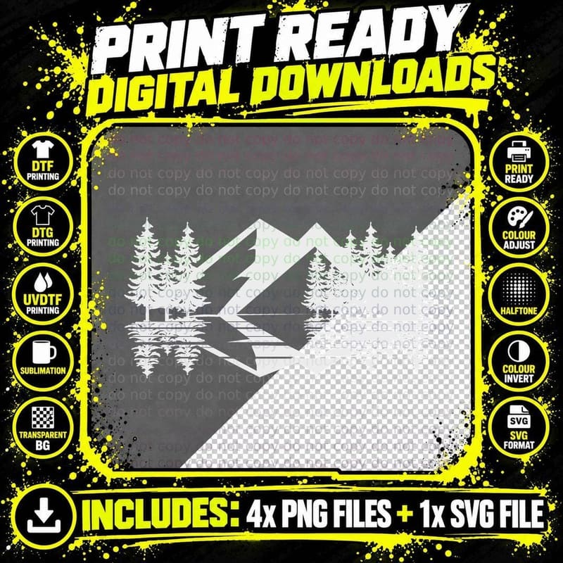 Forest Mountains with Lightning Outdoor T-Shirt Png SVG Digital Bundle