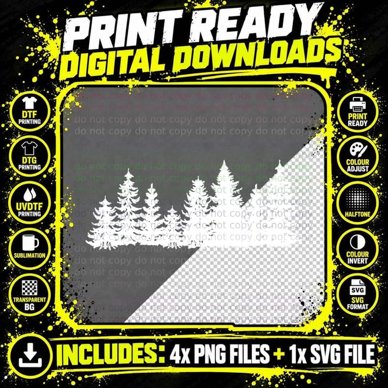 Forest Treeline Trees Silhouette Outdoor T-Shirt Png SVG Digital Bundle
