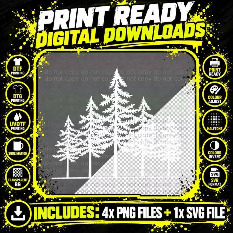 Forest and Mountains Silhouette Outdoor T-Shirt Png SVG Digital Bundle