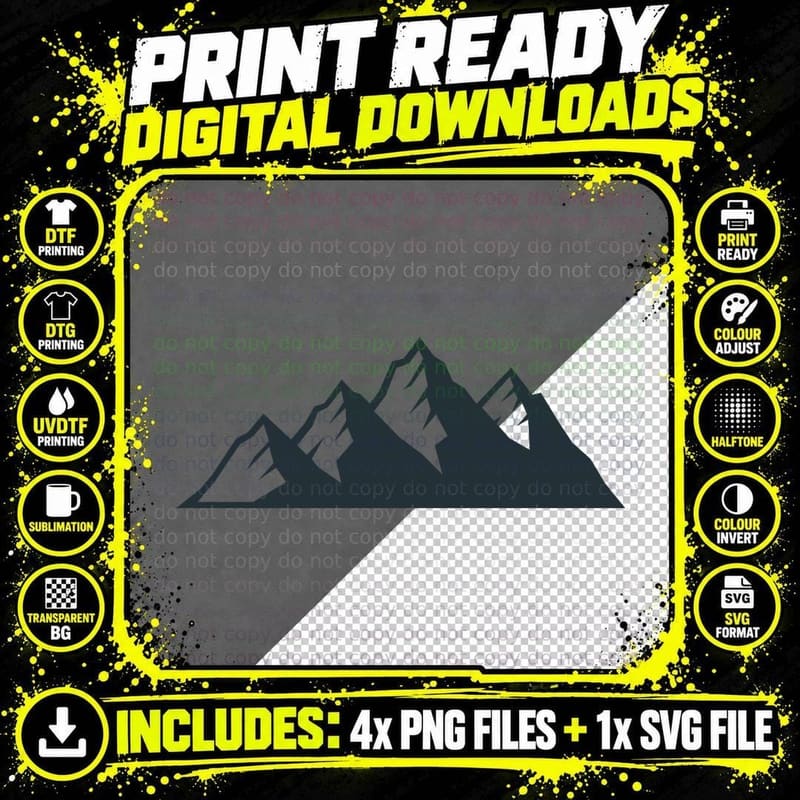 Four Peaked Mountains with Shading Outdoor T-Shirt Png SVG Digital Bundle