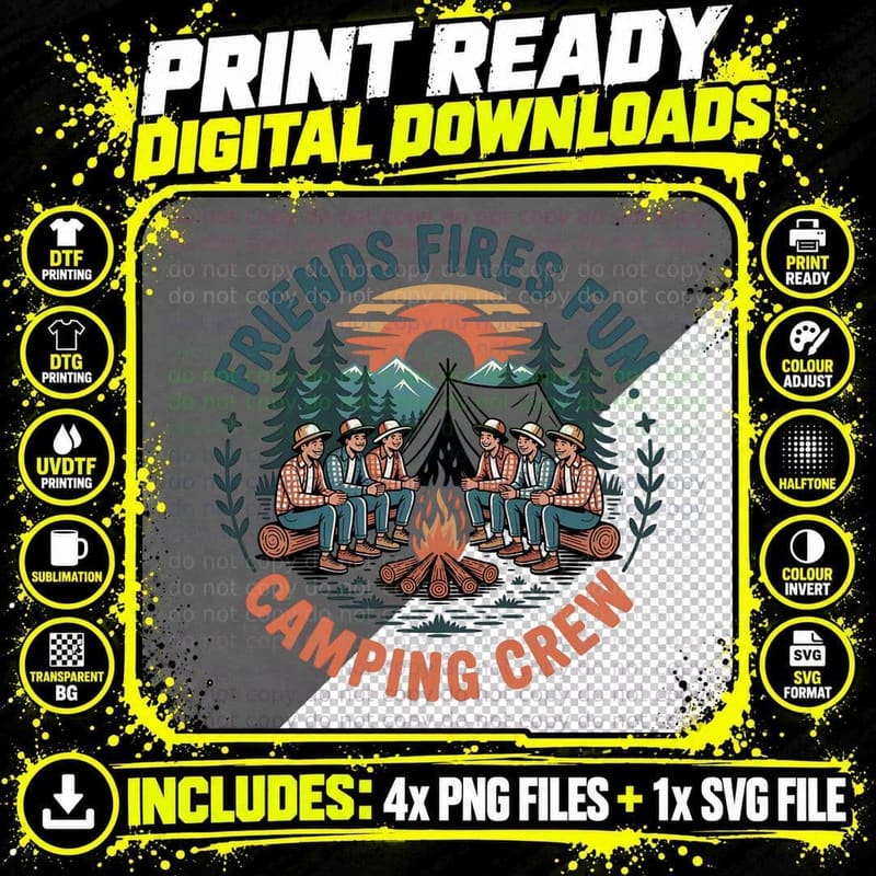 Friends Fires Fun Camping Crew Camping T-Shirt Png SVG Digital Bundle