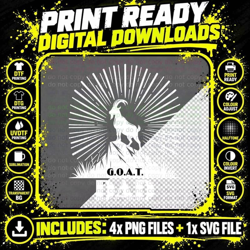 G.o.a.t. Dad Fathers Day T-Shirt, Goat on Mountain Peak Png SVG Digital Bundle