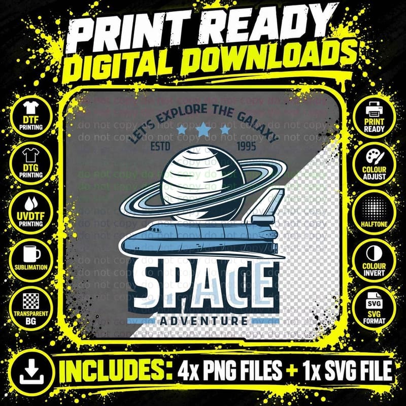 Galaxy Planet Lets Explore the Estd 1995 Space Adventure Png SVG Digital Bundle