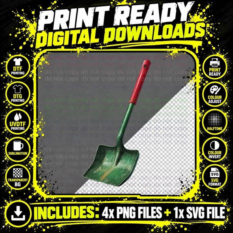 Garden Shovel with Green Blade and Red Handle Camping Png SVG Digital Bundle