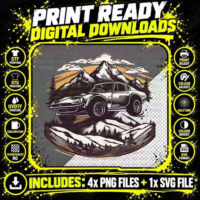 Golden Mountain Corvette White Vintage Circle T-Shirt Png SVG Digital Bundle
