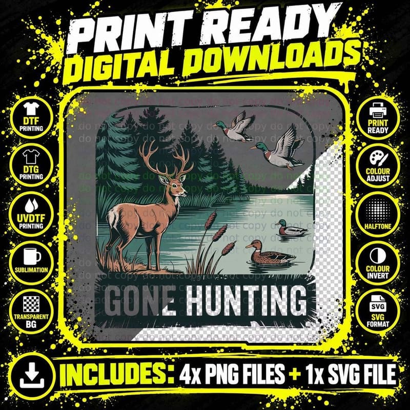 Gone Hunting Outdoor Adventure T-Shirt Png SVG Digital Bundle