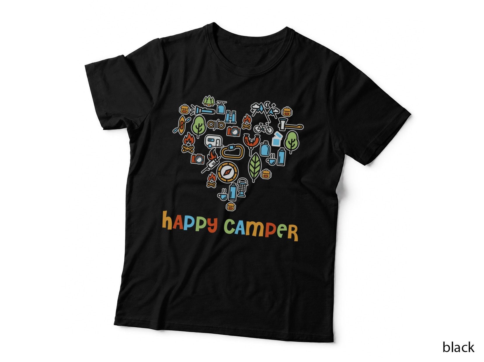 Happy Camper Camping T-Shirt, Camping Gear Heart Shape Graphic Tee