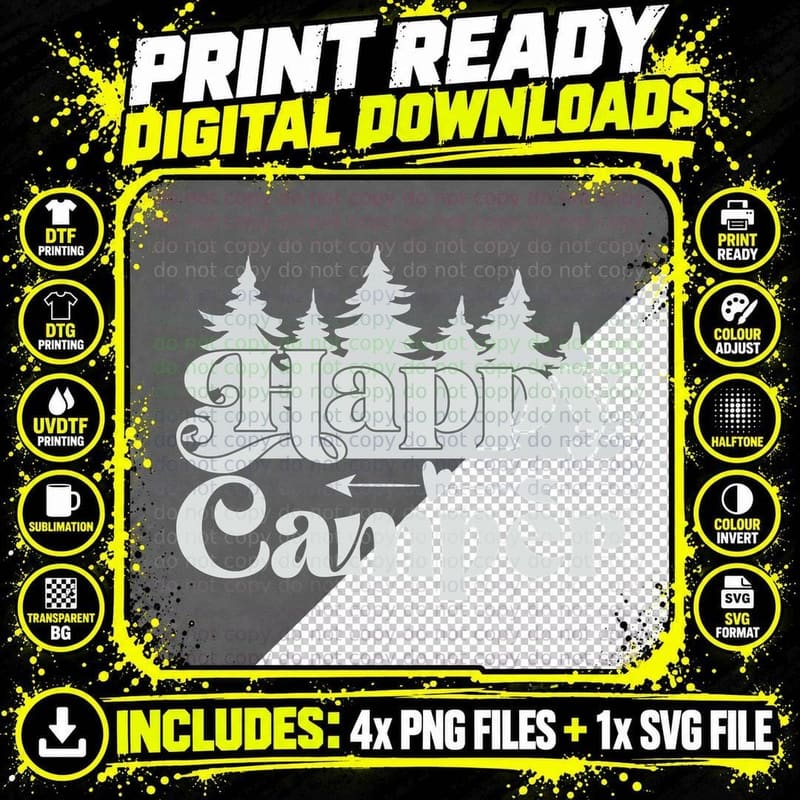 Happy Camper T-Shirt, Happy Camper Forest Design Outdoor Png SVG Digital Bundle