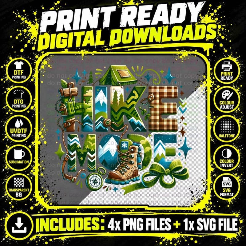 Hikemode Outdoor Adventure T-Shirt Png SVG Digital Bundle