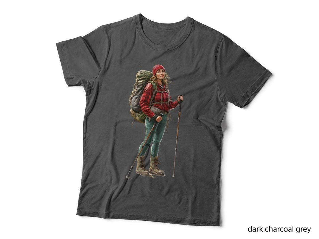 Hiker in Red Plaid Shirt with Backpack Camping T-Shirt, Camping Graphic Tee