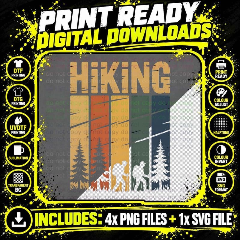 Hiking Outdoor Adventure T-Shirt, Hiking Silhouette Png SVG Digital Bundle