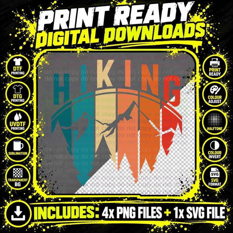 Hiking Outdoor Adventure T-Shirt, Mountain Peaks in Png SVG Digital Bundle