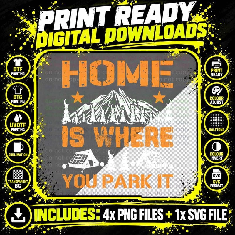 Home Is Where You Park It Outdoor Adventure T-Shirt Png SVG Digital Bundle