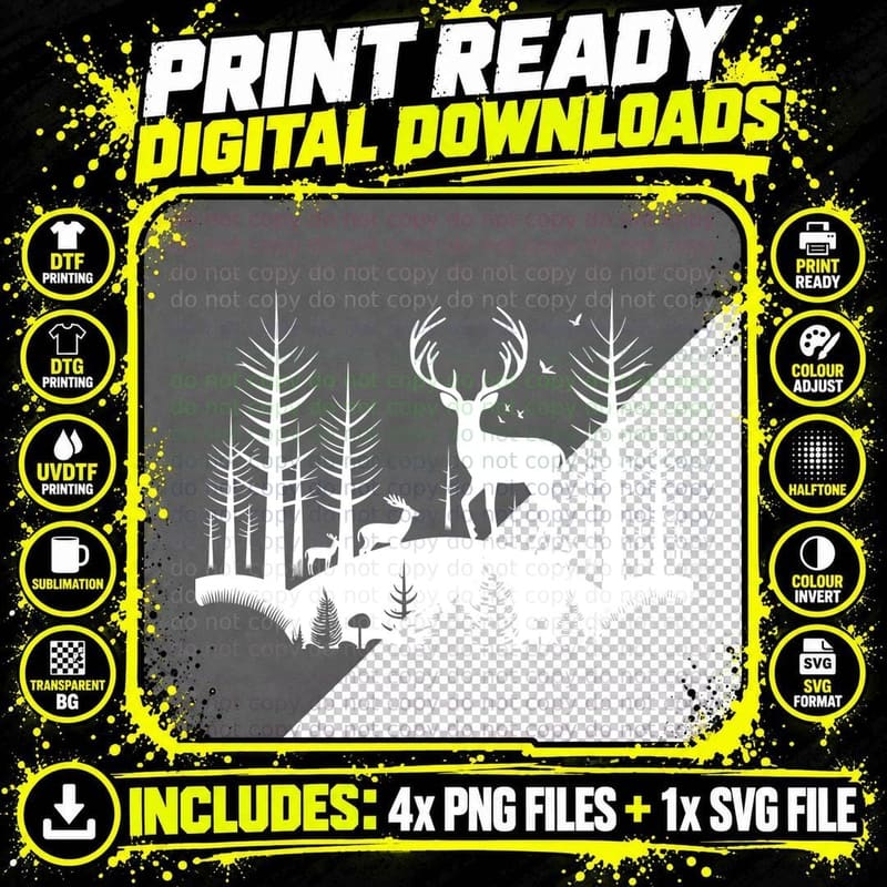 Hunting Deer Family Forest Outdoor T-Shirt Png SVG Digital Bundle