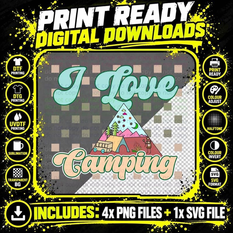 I Love Camping T-Shirt, Camping Adventure Illustration Png SVG Digital Bundle