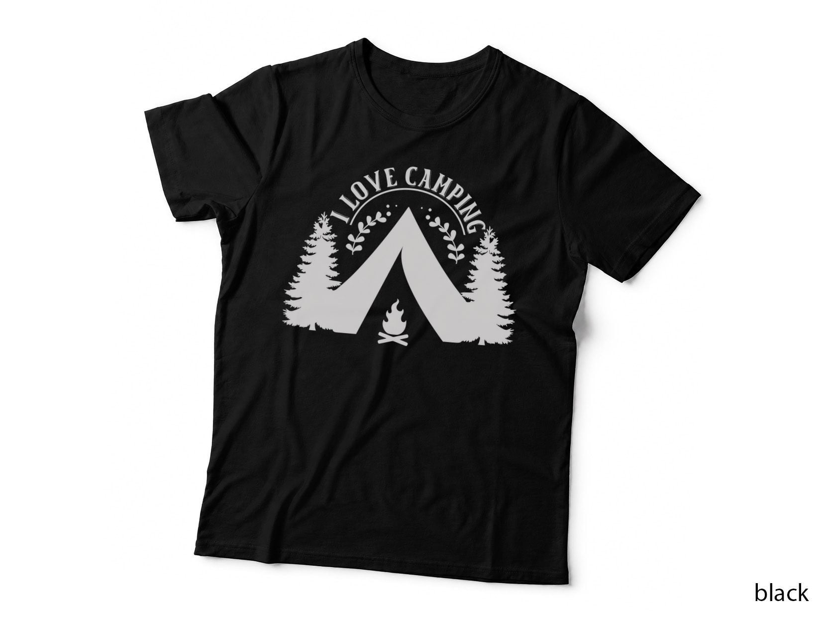 I Love Camping T-Shirt, Tent with Trees and Campfire Outdoor Adventure Tee