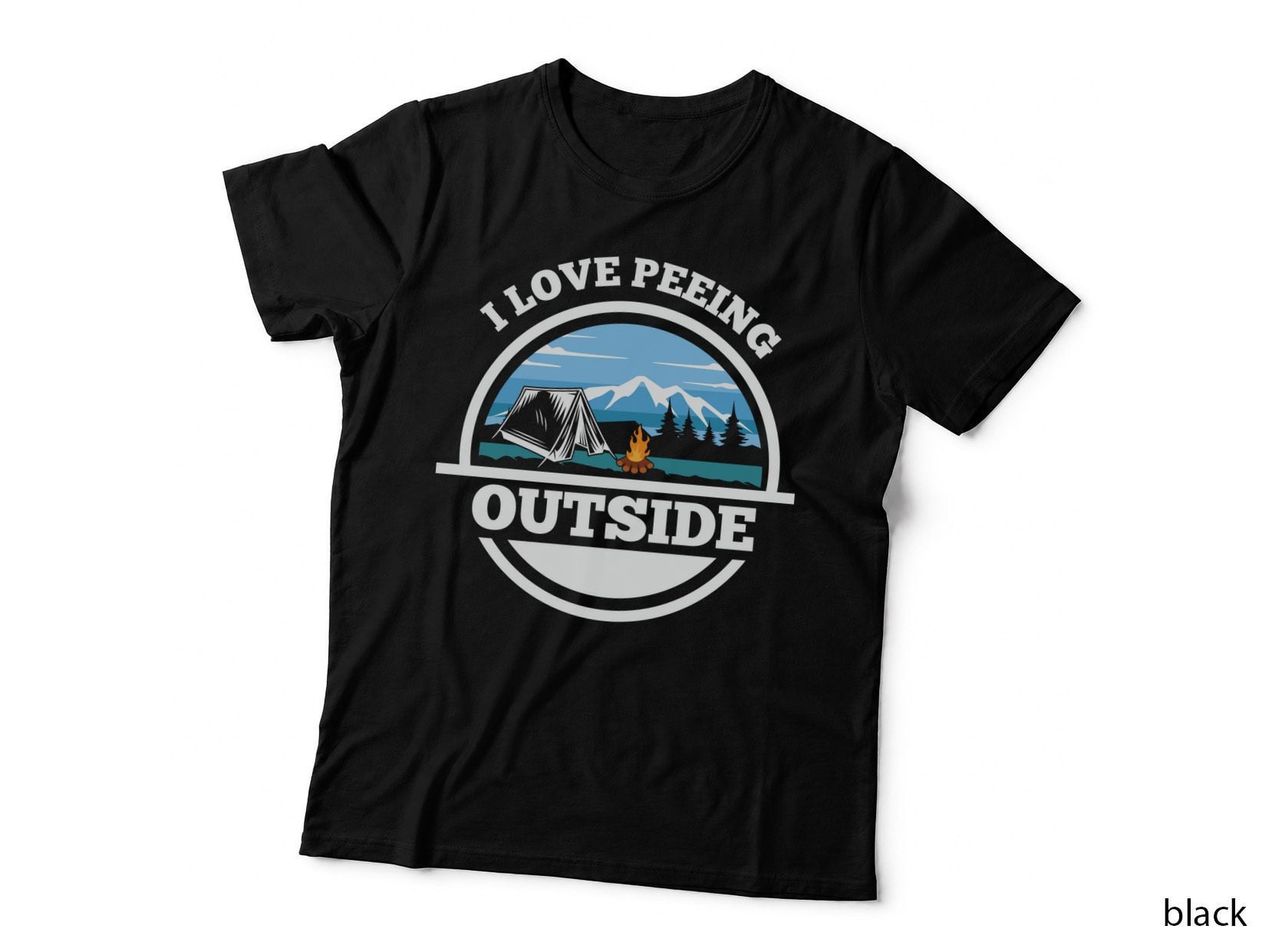 I Love Peeing Outside Camping T-Shirt, Camping Scene with Tent and Fire Graphic